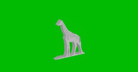Poster - Animation of rotation of a white wild giraffe symbol with shadow. Simple and complex rotation. Seamless looped 4k animation on green chroma key background