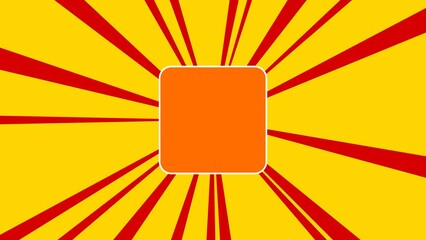 Poster - Rounded square symbol on the background of animation from moving rays of the sun. Large orange symbol increases slightly. Seamless looped 4k animation on yellow background