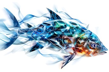 Wall Mural - Mackerel-Shaped Midbrain:Symbolic Neural Connections in Vibrant Digital Artwork