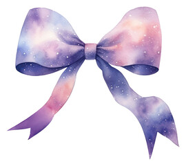 Wall Mural - png ribbon box in watercolor style galaxy purple white background.