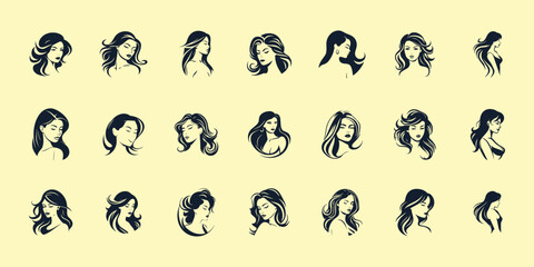 Wall Mural - Women heads in profile. Beautiful girls faces profiles, anonymous portraits with hairstyle vector set