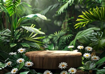 Poster - Wooden Platform in Lush Jungle Setting