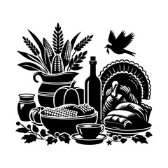 Thanksgiving icons. Thanksgiving traditional symbols. Modern fall holiday background set vector illustration.