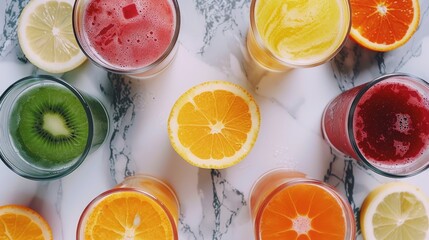 Poster - Top down view of fresh juice glasses