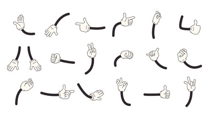 Poster - cartoon comic hands in white gloves showing various gestures. retro characters hand actions, signs o