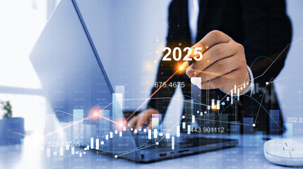 Leinwandbilder - Increase chart arrow graph corporate business future growth new year 2025. New opportunity, challenge and strategy in 2025.

