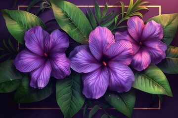 Wall Mural - Lavender Plumerias in a Purple Vase on a Purple Background