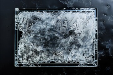 Wall Mural - Empty glass frame with cold effect and frost on black background Generative Ai