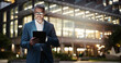 © SneakyPeakPoints/peopleimages.com - Mature businessman, tablet and building at night for office innovation, research and company regulations in city. Male boss, smile and tech in evening for info, update and report for accounting firm
