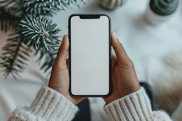 Poster - A person holding a cell phone with a white background