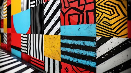 Wall Mural - Stripes with other patterns create unique designs, offering versatile and endless creative possibilities.