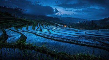 Sticker - Rice Terraces Under a Night Sky