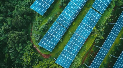 solar panels seen from above, with a focus on futuristic clean energy