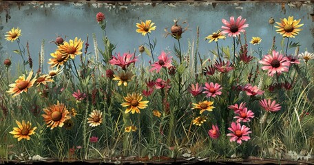 Wall Mural - Vibrant Field of Wildflowers, Nature Scene