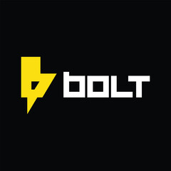 Poster - This is a flat logo of a flash icon in letter b shape in yellow color on a black background