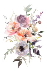 Wall Mural - Elegant Watercolor Floral Arrangement in Soft Hues