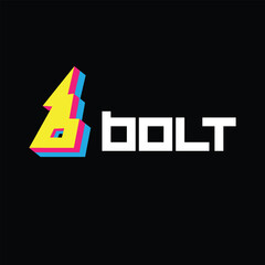 Poster - This is a flat logo of a flash icon in letter b shape in yellow red and blue color on a black background