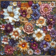 Wall Mural - Mosaic Flower Art - A Vibrant Display of Colorful Flowers