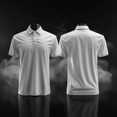 Poster - mockup front and back view of plain white Polo Jersey, black background with light smoke, Ai generated Images