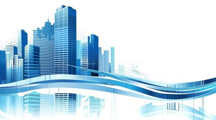 Poster - Corporate Vector A blue cityscape wave skyscrapers