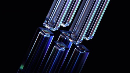 Poster - Abstract animation, rotating glass shapes, 4k seamless looped video, 3d render