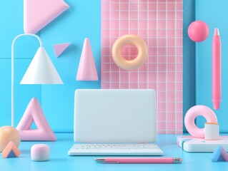 Aufkleber - 3D illustration of color geometric shapes. Concept of balance.