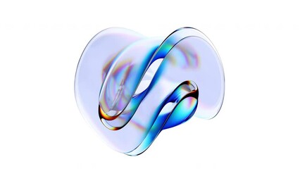 Poster - Abstract animation, rotating iridescent shape on white background, 4k seamless looped video, 3d render