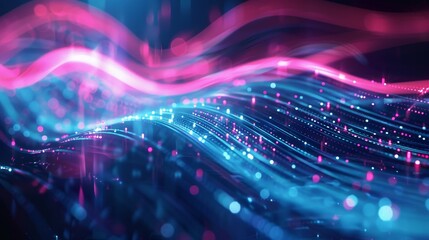 Poster - Digital landscape abounds with neon waves and vibrant lights for an immersive visual experience. AIG53M