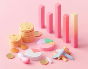 Poster - Conceptual illustration of business financial management and growth strategy in 3D.