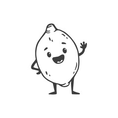 Wall Mural - Cute cartoon lemon with smile isolated on white background. Funny character lemon in doodle style. 