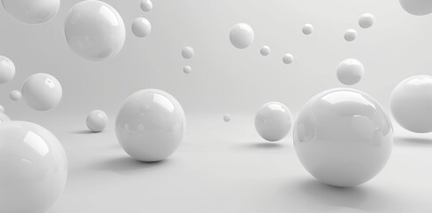 Poster - A 3D image rendering of suspended balls on a white background.