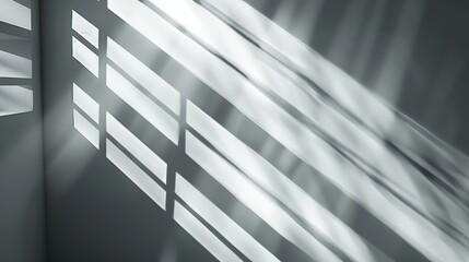 Poster - Light blur background of abstract shadows on white wall from window, architecture dark gray and sunlight diagonal geometric overlay for mockup design.