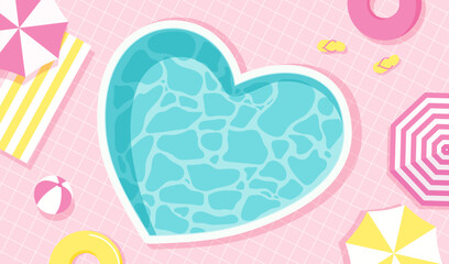 Wall Mural - Summer Pool background vector illustration. Heart shaped swimming pool pastel color theme