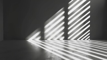 Poster - In the background you can see an abstract shadow and striped diagonal light blur on a white wall from a window, as well as an architectural dark gray and sunshine diagonal geometric effect overlay