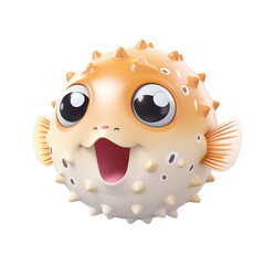 illustration of Pufferfish Tower adorable, Isolated on transparent PNG background, Generative ai