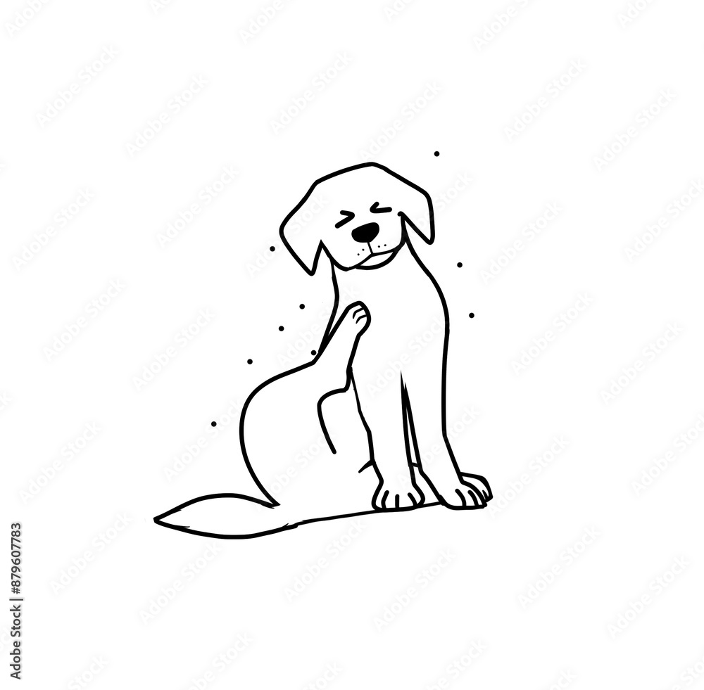 Flea infested dog, scratching fleas illustration cartoon style Drawing ...