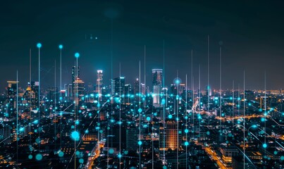 Poster - Technology concept of smart city and abstract dot connected by gradient line.