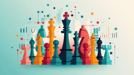 Wall Mural - Strategies, chess pieces arranged strategically, flat design illustration