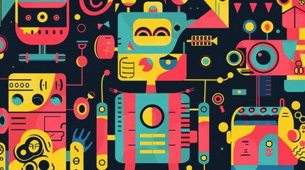 Poster - modern graphic design often uses robot patterns for a futuristic, creative appeal, popular in media.