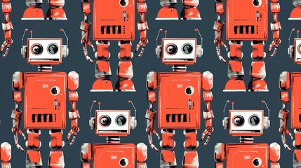 Poster - robot patterns enhance graphic design with sleek lines, metallic textures, and vibrant neon colors.