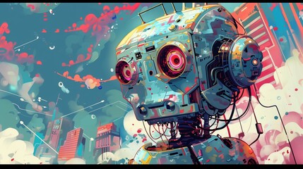 Poster - robot-themed artwork captivates with bold designs, blending futuristic elements and striking colors.