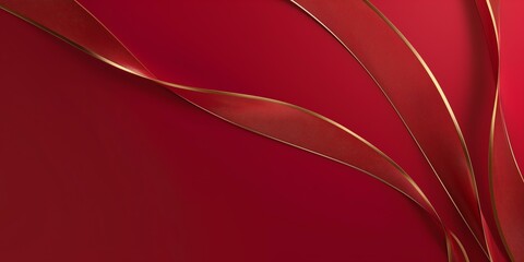 Aufkleber - abstract red background with flowing golden lines.