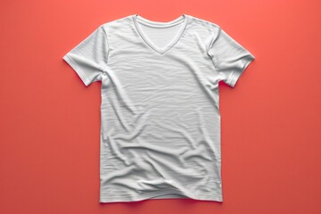 Sticker - Plain White V-Neck T-Shirt on a Coral Background