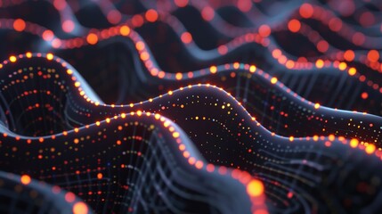 Aufkleber - Vibrant 3D rendering of neural network connections with bright glowing effects