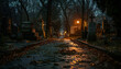 © bmicrostock - Recreation of gravestones in a lugubrious cemetery at night