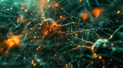 Aufkleber - Vibrant 3D animation of artificial neural network with intricate web of connections