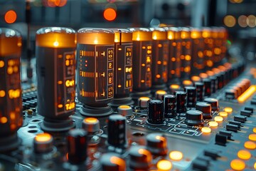 Wall Mural - Close-up of a control board with many lit candles
