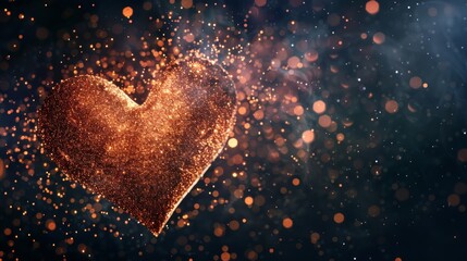 Poster - Glittery heart silhouette with luminous particles on black backdrop