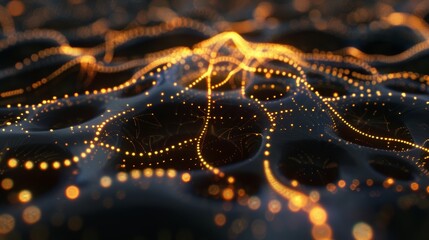 Aufkleber - 3D animation of neural network in cyberspace with glowing connections and nodes