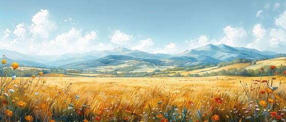 Wall Mural - beautiful rural scenery featuring a lush green forest and a tranquil mountain valley with a sunny ye